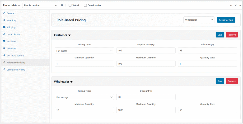 Role Based pricing options